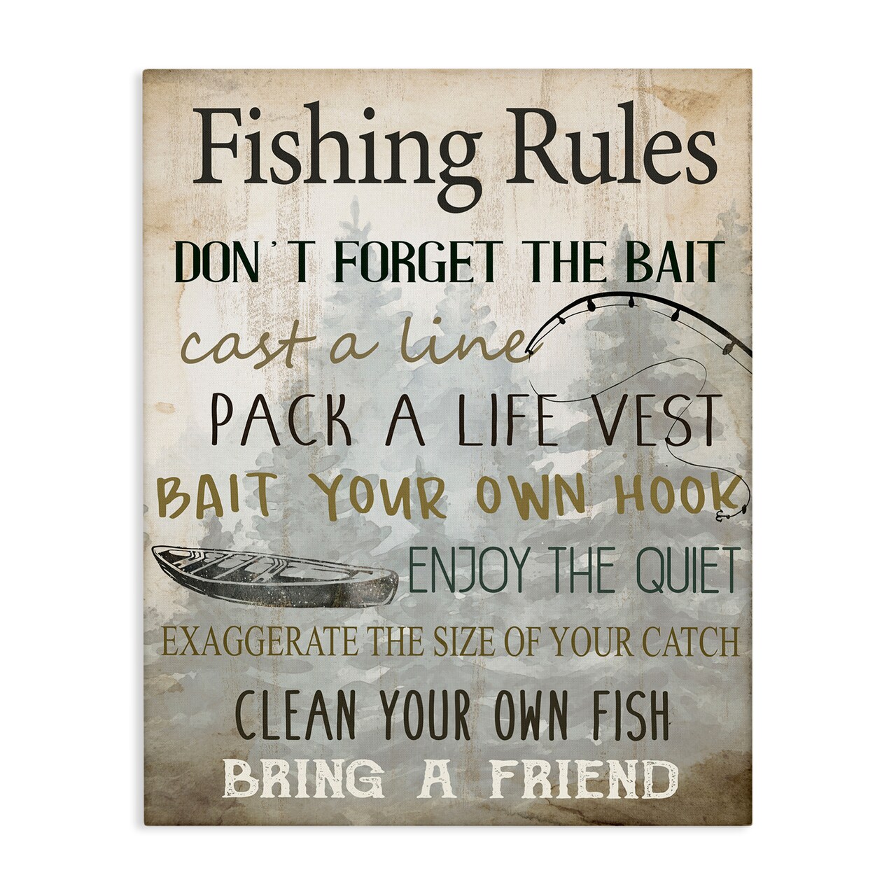 Stupell Industries Fishing Rules List Canvas Wall Art Design by Kim Allen